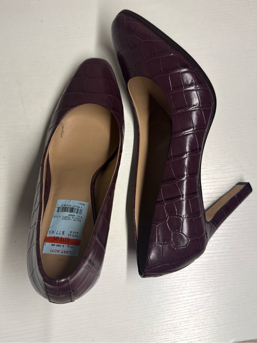 Louis Raphael Burgundy Croc-Embossed Flats - Picture 2 of 3